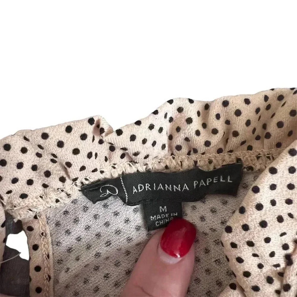Adrianna Papell Women's Light Pink Polka Dot Smocked Ruffle Blouse M - Picture 7 of 7